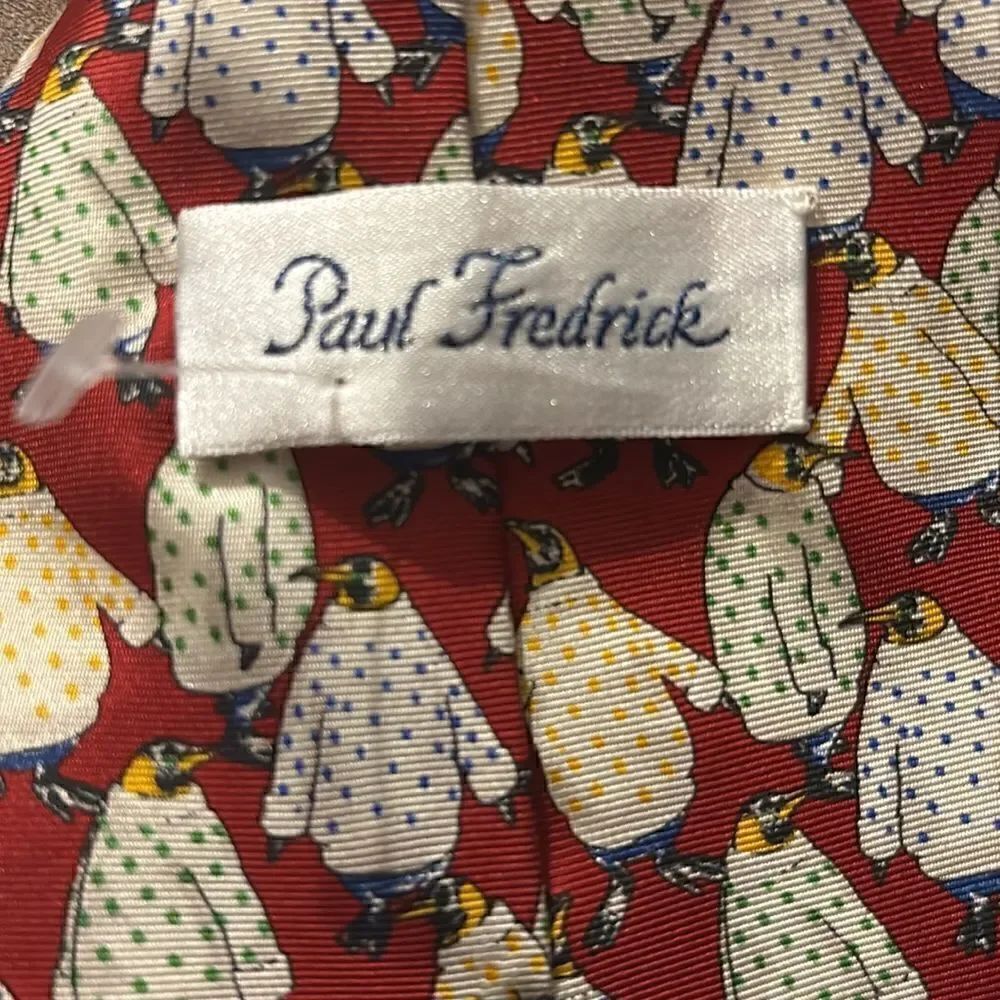 Paul Fredrick Tie Dressed Penguins 100% Italian Silk Wide 4" X 57" Usa — image 3 of 5